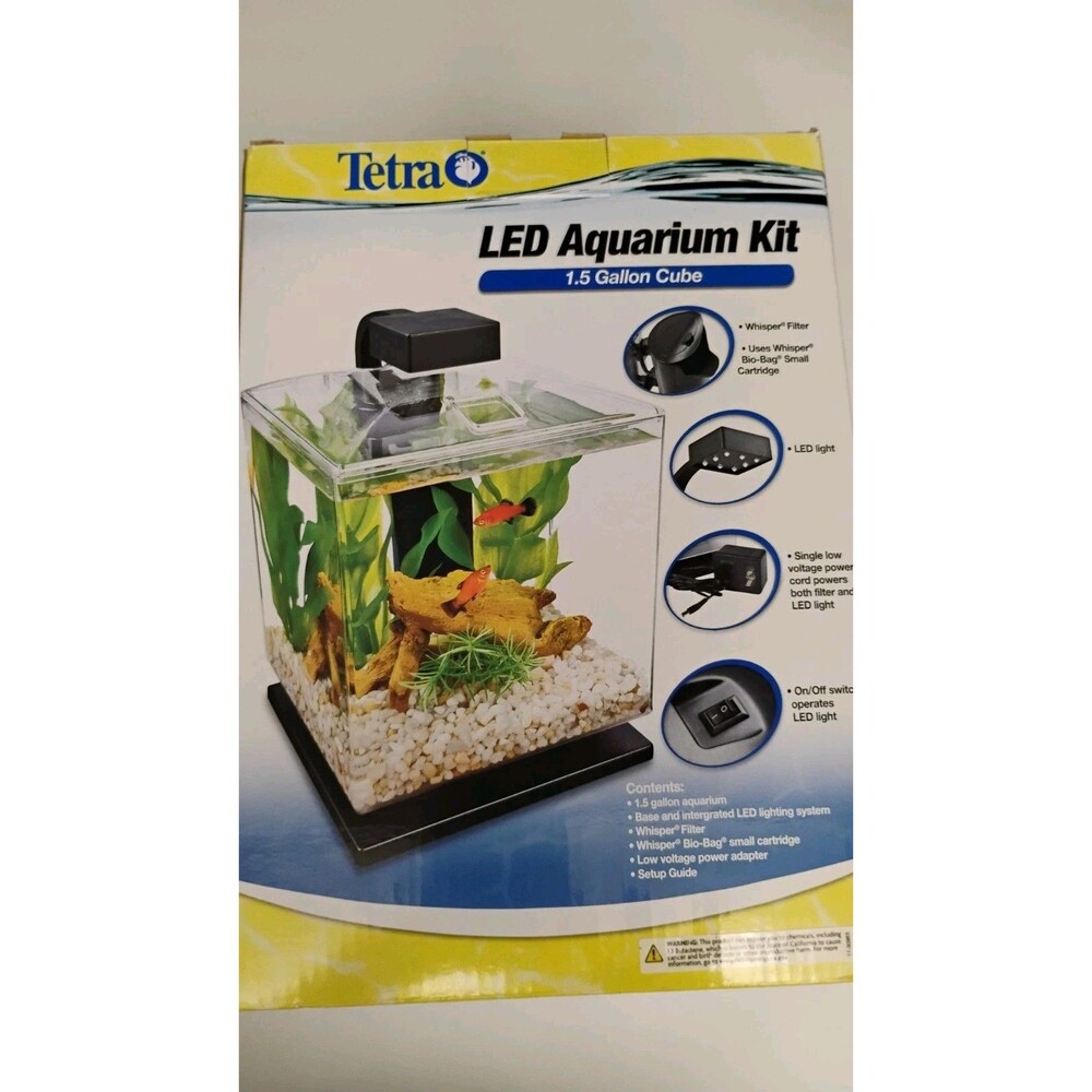 Tetra 1.5 Gallon Cube LED Aquarium Kit w/ bonus filter cartridges Food Etc